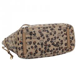 MCM Brown Visetos Coated Canvas Leopard Print Shopper Tote