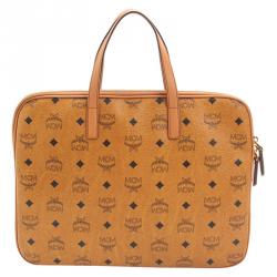 MCM Cognac Visetos Coated Canvas Business Briefcase