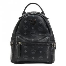 MCM Black Visetos Coated Canvas Small Stark Backpack