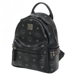 MCM Black Visetos Coated Canvas Small Stark Backpack