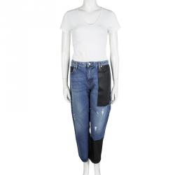 Pre Owned McQ by Alexander McQueen Indigo Distressed Denim Patchwork Boyfriend Jeans S
