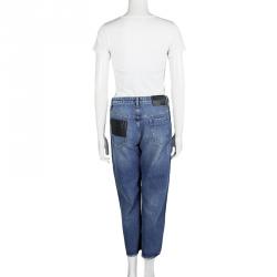 Pre Owned McQ by Alexander McQueen Indigo Distressed Denim Patchwork Boyfriend Jeans S