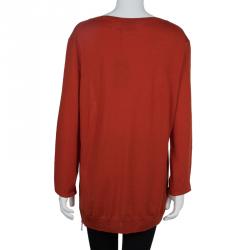 Pre Owned McQ by Alexander McQueen Burnt Orange Side Zip Detail V-Neck Sweater L
