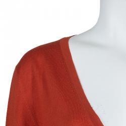 Pre Owned McQ by Alexander McQueen Burnt Orange Side Zip Detail V-Neck Sweater L