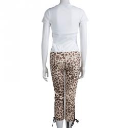 Pre Owned McQ By Alexander McQueen Leopard Printed Denim Eyelet Detail Capri Pants M