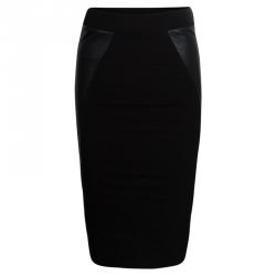 Pre Owned McQ by Alexander McQueen Black Leather Panel Pencil Skirt XS