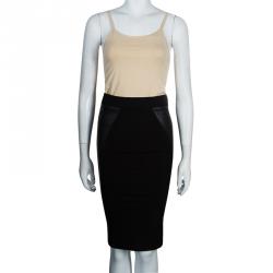 Pre Owned McQ by Alexander McQueen Black Leather Panel Pencil Skirt XS