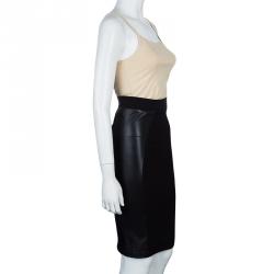 Pre Owned McQ by Alexander McQueen Black Leather Panel Pencil Skirt XS