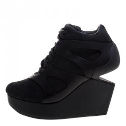 Pre Owned McQ By Alexander McQueen For Puma Black Leather and Nubuck Leap Wedge Sneakers Size 35.5 