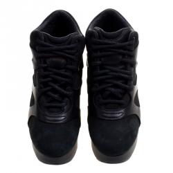 Pre Owned McQ By Alexander McQueen For Puma Black Leather and Nubuck Leap Wedge Sneakers Size 35.5 