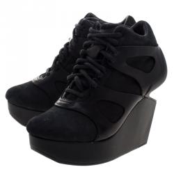 Pre Owned McQ By Alexander McQueen For Puma Black Leather and Nubuck Leap Wedge Sneakers Size 35.5 