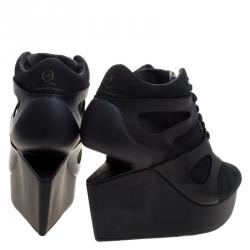 Pre Owned McQ By Alexander McQueen For Puma Black Leather and Nubuck Leap Wedge Sneakers Size 35.5 