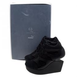 Pre Owned McQ By Alexander McQueen For Puma Black Leather and Nubuck Leap Wedge Sneakers Size 35.5 
