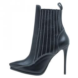 Pre Owned McQ by Alexander McQueen Black Stitched Leather Ankle Boots Size 39