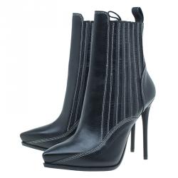 Pre Owned McQ by Alexander McQueen Black Stitched Leather Ankle Boots Size 39