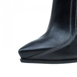 Pre Owned McQ by Alexander McQueen Black Stitched Leather Ankle Boots Size 39