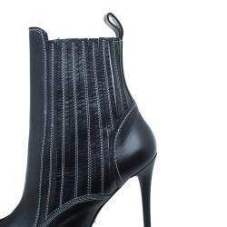 Pre Owned McQ by Alexander McQueen Black Stitched Leather Ankle Boots Size 39