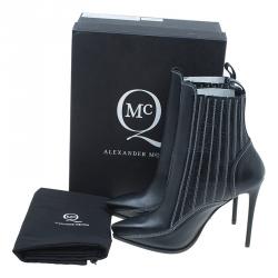 Pre Owned McQ by Alexander McQueen Black Stitched Leather Ankle Boots Size 39