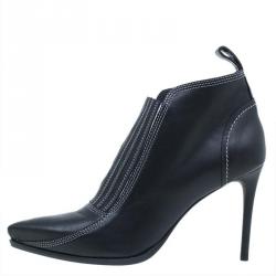 Pre Owned McQ by Alexander McQueen Black Stitched Leather Ankle Booties Size 38