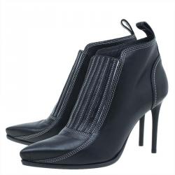 Pre Owned McQ by Alexander McQueen Black Stitched Leather Ankle Booties Size 38