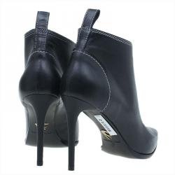 Pre Owned McQ by Alexander McQueen Black Stitched Leather Ankle Booties Size 38