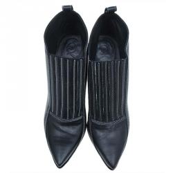 Pre Owned McQ by Alexander McQueen Black Stitched Leather Ankle Booties Size 38