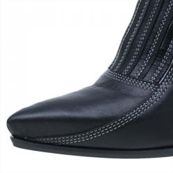 Pre Owned McQ by Alexander McQueen Black Stitched Leather Ankle Booties Size 38