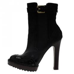 Pre Owned McQ by Alexander McQueen Black Leather Brogue Platform Ankle Boots Size 38