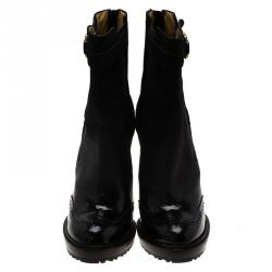 Pre Owned McQ by Alexander McQueen Black Leather Brogue Platform Ankle Boots Size 38