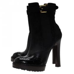 Pre Owned McQ by Alexander McQueen Black Leather Brogue Platform Ankle Boots Size 38