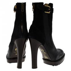 Pre Owned McQ by Alexander McQueen Black Leather Brogue Platform Ankle Boots Size 38