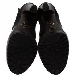 Pre Owned McQ by Alexander McQueen Black Leather Brogue Platform Ankle Boots Size 38