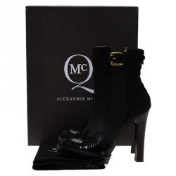 Pre Owned McQ by Alexander McQueen Black Leather Brogue Platform Ankle Boots Size 38