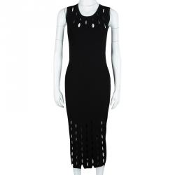 Pre Owned Alexander McQueen Black Knit Cutout Detail Sleeveless Maxi Dress L