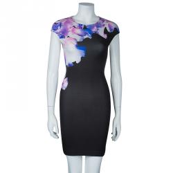 Pre Owned فستان أم سي كيو باي أليكساندر مكوين أسود طباعة موردة S