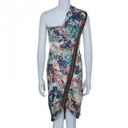 مملوكة مسبقًا McQ by Alexander McQueen Multicolor One Shoulder Zip Dress M