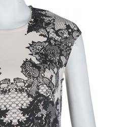مملوكة مسبقًا McQ by Alexander McQueen Beige Lace Print Bodycon Dress L