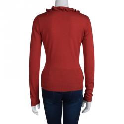 Pre Owned McQ by Alexander McQueen Red Ruffle Detail Button Front Cardigan S