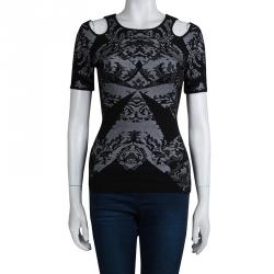 Pre Owned McQ by Alexander McQueen Black Jacquard Knit Cutout Shoulder Top S