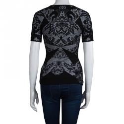 Pre Owned McQ by Alexander McQueen Black Jacquard Knit Cutout Shoulder Top S