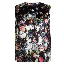 Pre Owned McQ By Alexander McQueen Black Floral Printed Sleeveless Top M