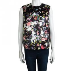 Pre Owned McQ By Alexander McQueen Black Floral Printed Sleeveless Top M