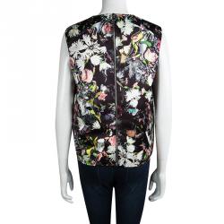 Pre Owned McQ By Alexander McQueen Black Floral Printed Sleeveless Top M