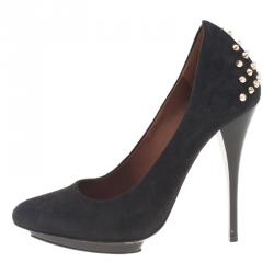 Pre Owned McQ by Alexander McQueen Black Suede Studded Platform Pumps Size 37 