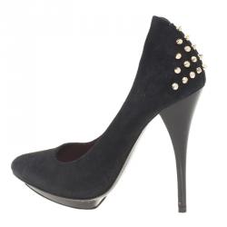 Pre Owned McQ by Alexander McQueen Black Suede Studded Platform Pumps Size 37 