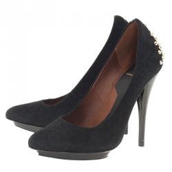 Pre Owned McQ by Alexander McQueen Black Suede Studded Platform Pumps Size 37 