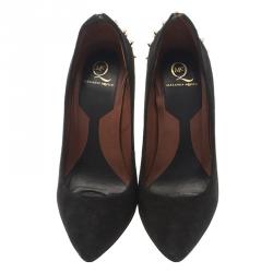 Pre Owned McQ by Alexander McQueen Black Suede Studded Platform Pumps Size 37 