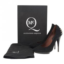 Pre Owned McQ by Alexander McQueen Black Suede Studded Platform Pumps Size 37 