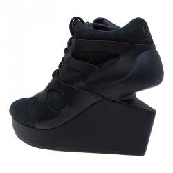 Pre Owned McQ By Alexander McQueen For Puma Black Leather and Nubuck Leap Wedge Sneakers Size 42