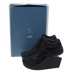 Pre Owned McQ By Alexander McQueen For Puma Black Leather and Nubuck Leap Wedge Sneakers Size 42